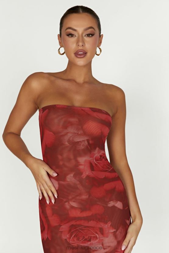Meshki Aphrodite Strapless Mesh Dress Oversized Rose Print Clothing JJN40N111
