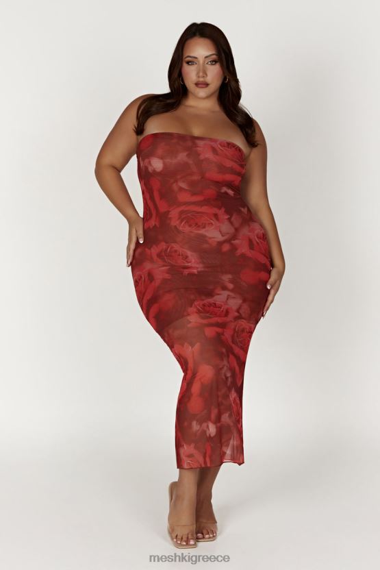 Meshki Aphrodite Strapless Mesh Dress Oversized Rose Print Clothing JJN40N111