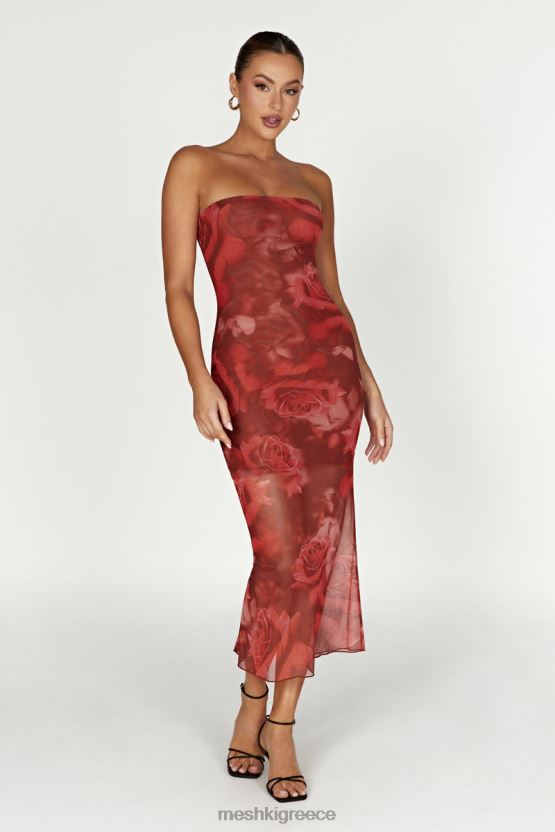 Meshki Aphrodite Strapless Mesh Dress Oversized Rose Print Clothing JJN40N111
