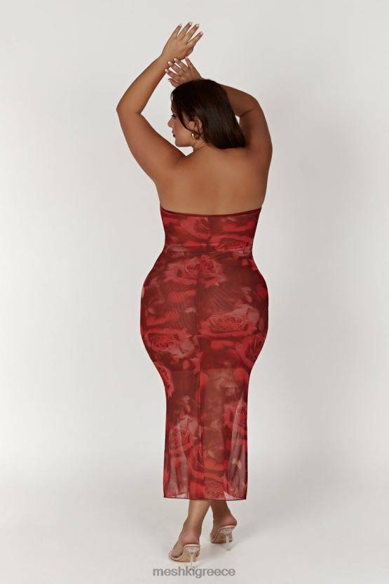 Meshki Aphrodite Strapless Mesh Dress Oversized Rose Print Clothing JJN40N111
