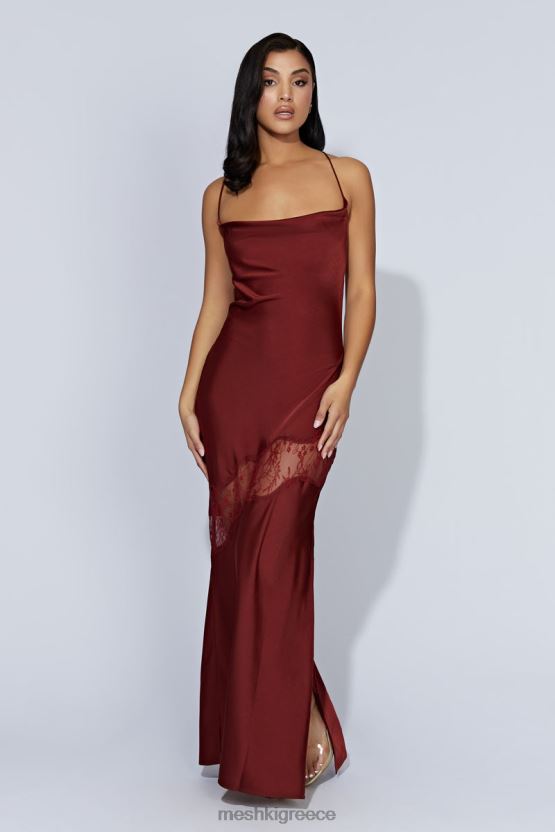 Meshki Chandra Lace Detail Satin Maxi Dress Cherry Chocolate Clothing JJN40N85