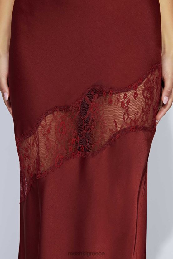 Meshki Chandra Lace Detail Satin Maxi Dress Cherry Chocolate Clothing JJN40N85