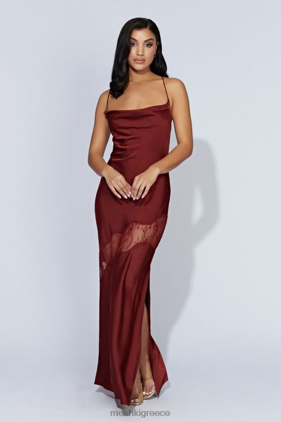 Meshki Chandra Lace Detail Satin Maxi Dress Cherry Chocolate Clothing JJN40N85