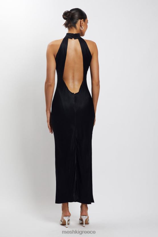 Meshki Claire Satin Drape Back Maxi Dress with Split Black Clothing JJN40N101