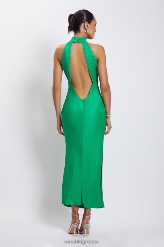Meshki Claire Satin Drape Back Maxi Dress with Split Green Clothing JJN40N37