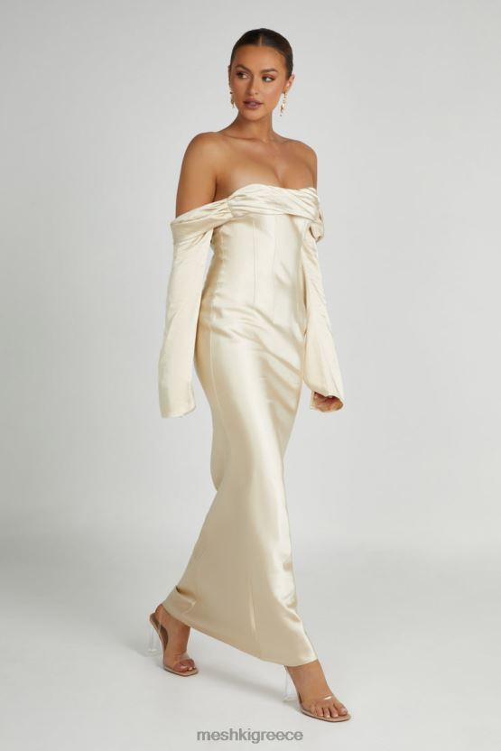 Meshki Giselle Off Shoulder Cowl Neck Maxi Dress Gold Clothing JJN40N120