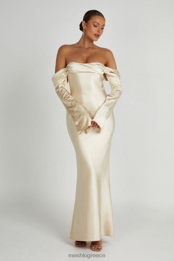 Meshki Giselle Off Shoulder Cowl Neck Maxi Dress Gold Clothing JJN40N120
