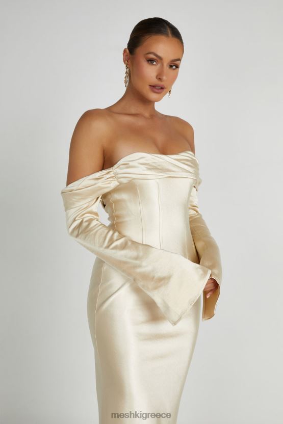 Meshki Giselle Off Shoulder Cowl Neck Maxi Dress Gold Clothing JJN40N120