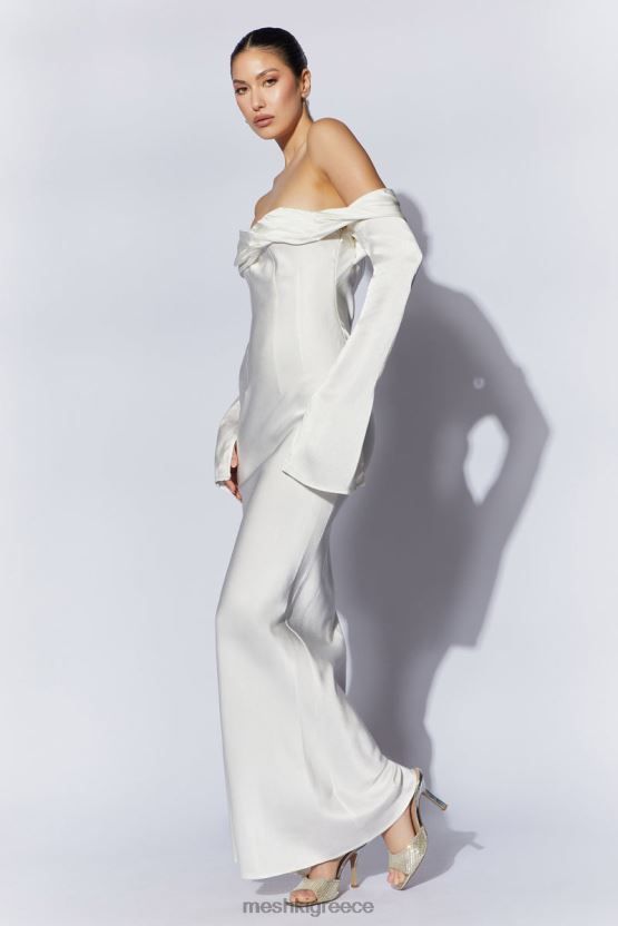 Meshki Giselle Off Shoulder Cowl Neck Maxi Dress White Clothing JJN40N40