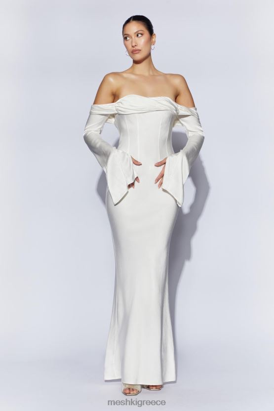 Meshki Giselle Off Shoulder Cowl Neck Maxi Dress White Clothing JJN40N40