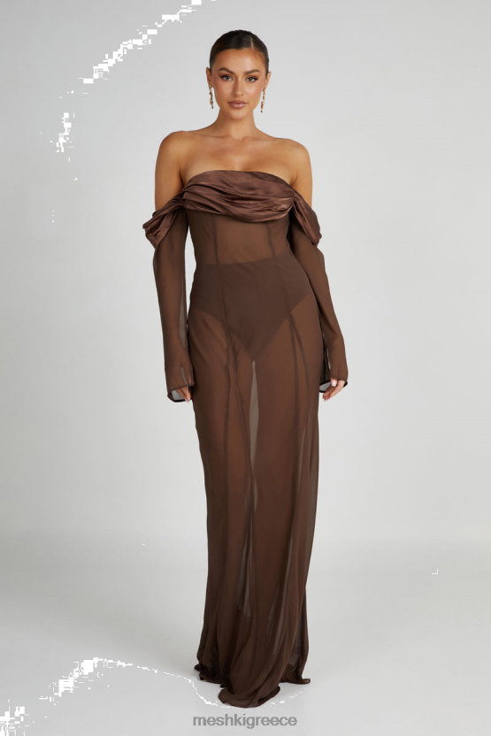 Meshki Ivanna Off Shoulder Chiffon Maxi Dress Mocha Clothing JJN40N51