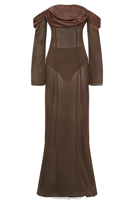 Meshki Ivanna Off Shoulder Chiffon Maxi Dress Mocha Clothing JJN40N51