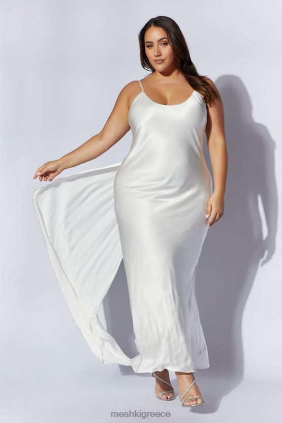 Meshki Kailey Low Back Maxi Dress With Detachable Bow Train White Clothing JJN40N96