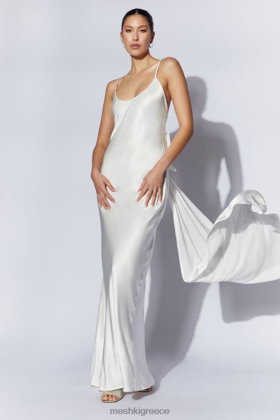 Meshki Kailey Low Back Maxi Dress With Detachable Bow Train White Clothing JJN40N96