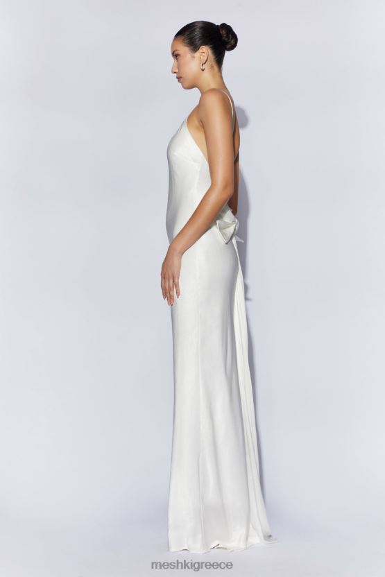 Meshki Kailey Low Back Maxi Dress With Detachable Bow Train White Clothing JJN40N96