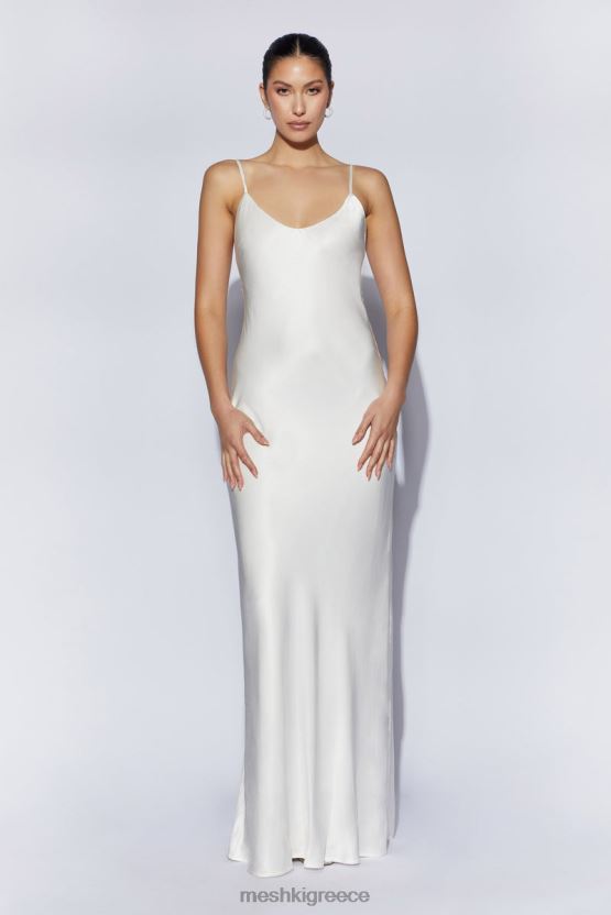 Meshki Kailey Low Back Maxi Dress With Detachable Bow Train White Clothing JJN40N96