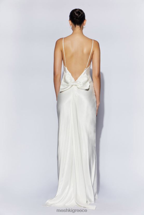 Meshki Kailey Low Back Maxi Dress With Detachable Bow Train White Clothing JJN40N96