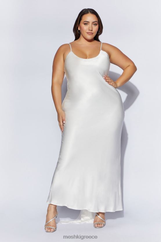 Meshki Kailey Low Back Maxi Dress With Detachable Bow Train White Clothing JJN40N96