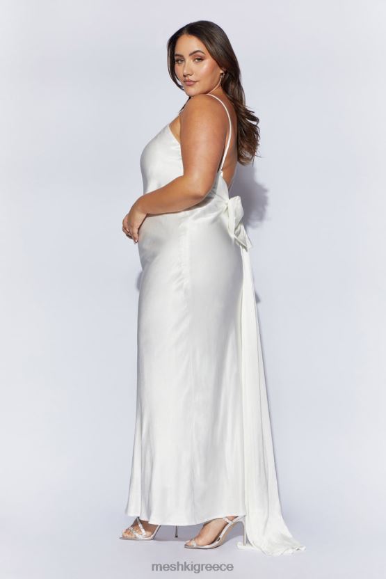 Meshki Kailey Low Back Maxi Dress With Detachable Bow Train White Clothing JJN40N96