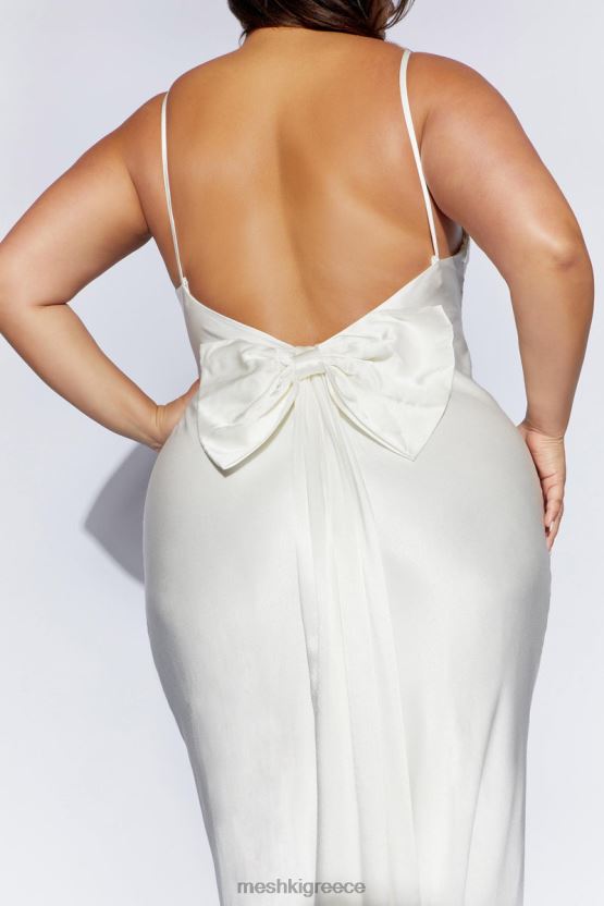Meshki Kailey Low Back Maxi Dress With Detachable Bow Train White Clothing JJN40N96