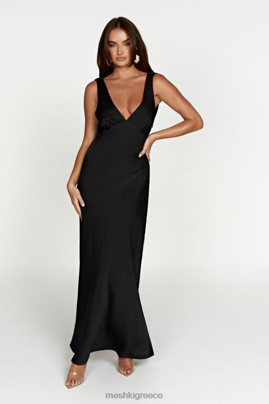 Meshki Nadia Maxi Satin Dress With Back Cowl Black Clothing JJN40N68