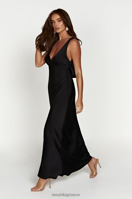 Meshki Nadia Maxi Satin Dress With Back Cowl Black Clothing JJN40N68