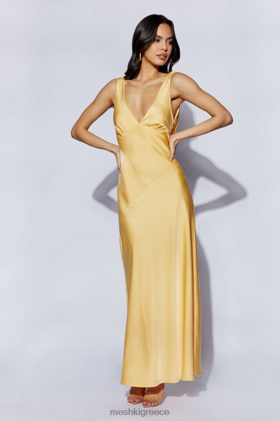 Meshki Nadia Maxi Satin Dress With Back Cowl Lemon Clothing JJN40N11