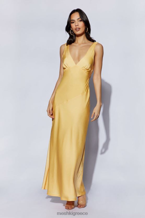 Meshki Nadia Maxi Satin Dress With Back Cowl Lemon Clothing JJN40N11