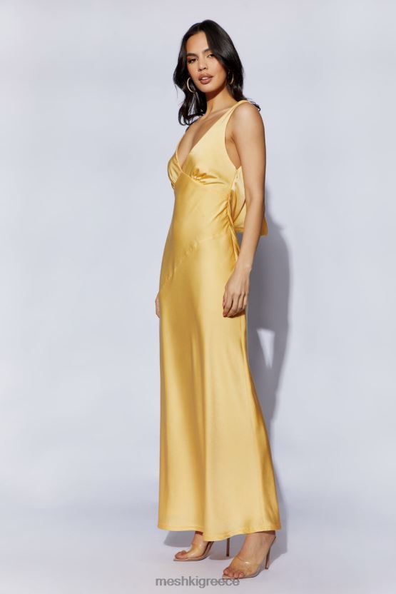 Meshki Nadia Maxi Satin Dress With Back Cowl Lemon Clothing JJN40N11