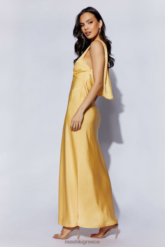 Meshki Nadia Maxi Satin Dress With Back Cowl Lemon Clothing JJN40N11