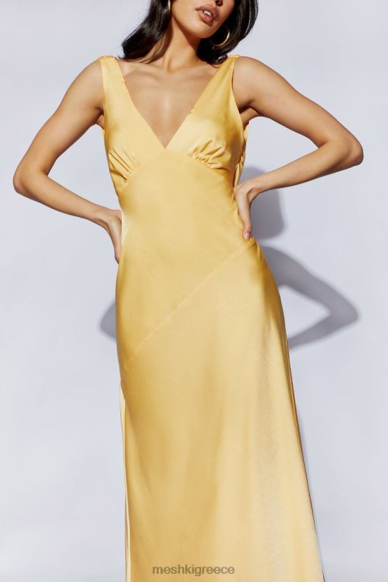 Meshki Nadia Maxi Satin Dress With Back Cowl Lemon Clothing JJN40N11