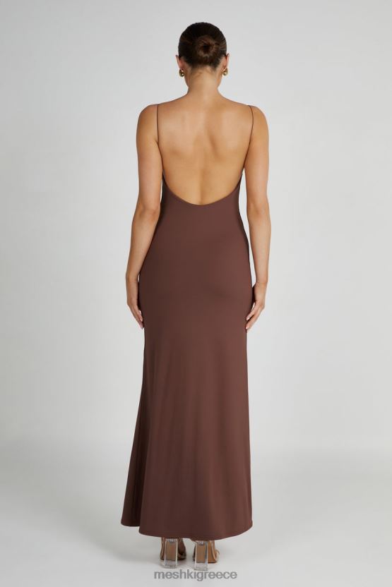 Meshki Nikkita Recycled Nylon Strappy Maxi Dress Mocha Clothing JJN40N97