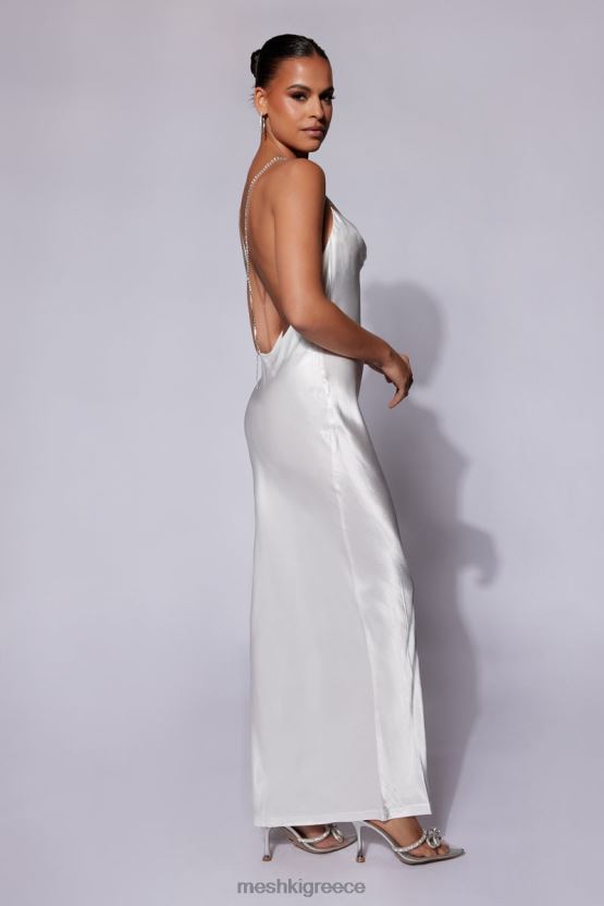 Meshki Sera Diamante Maxi Dress With Low Back White Clothing JJN40N116