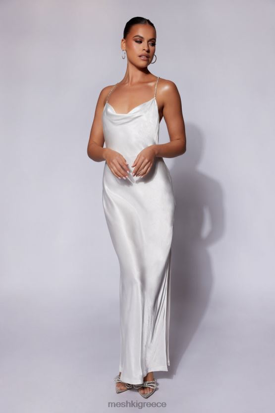 Meshki Sera Diamante Maxi Dress With Low Back White Clothing JJN40N116