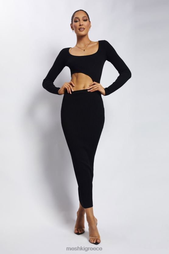 Meshki Gaia Cut Out Asymmetric Knitted Midi Dress Black Clothing JJN40N146