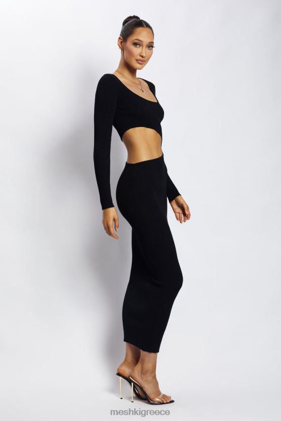Meshki Gaia Cut Out Asymmetric Knitted Midi Dress Black Clothing JJN40N146