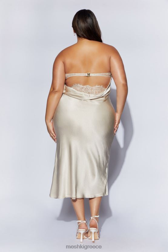 Meshki Mischa Strapless Midi Dress With Lace Detailing Champagne Clothing JJN40N31
