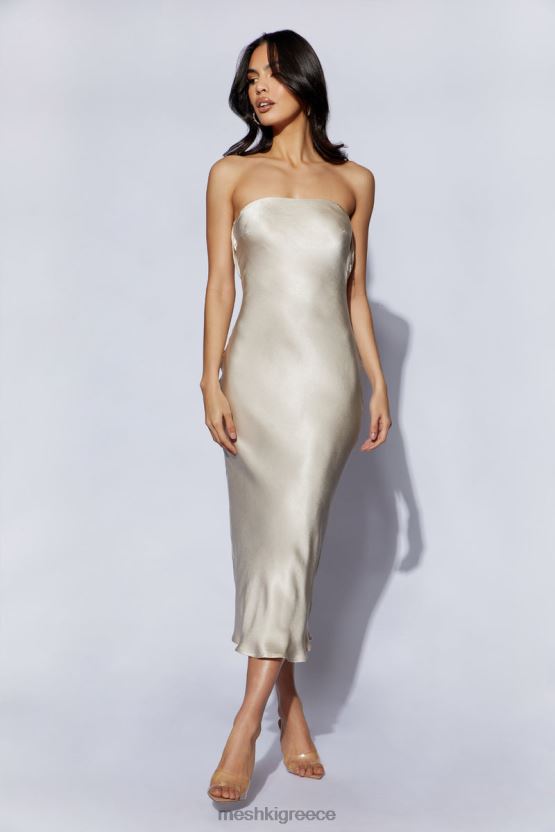 Meshki Mischa Strapless Midi Dress With Lace Detailing Champagne Clothing JJN40N31
