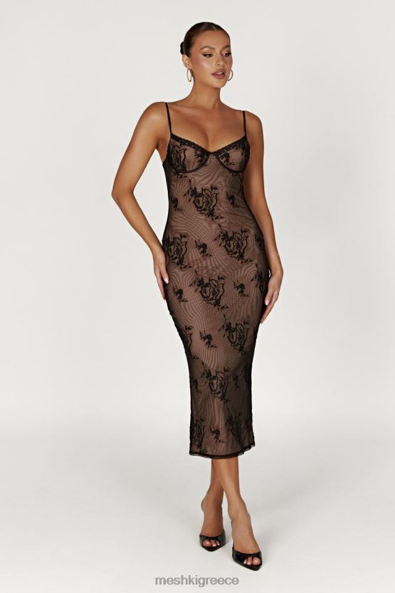 Meshki Venice Embroidered Mesh Midi Dress Black Clothing JJN40N115