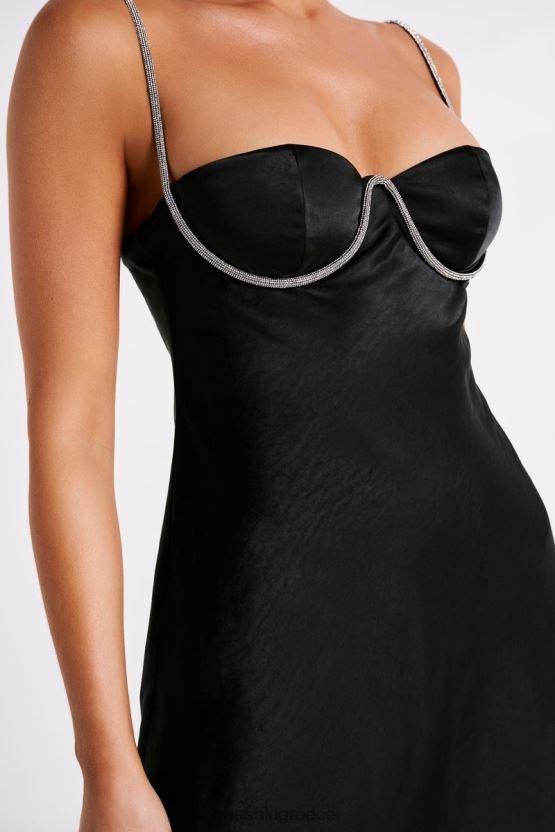 Meshki Elora Satin Cupped Mini Dress With Diamante Rope Black Clothing JJN40N34