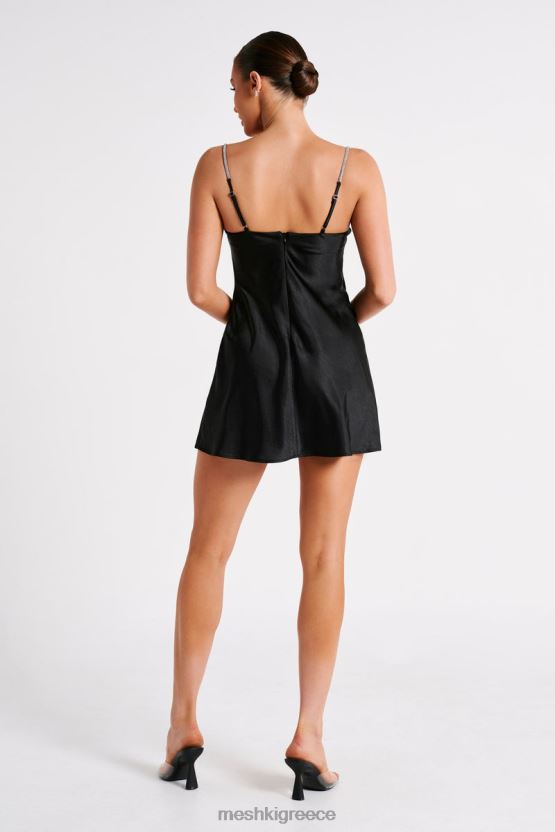Meshki Elora Satin Cupped Mini Dress With Diamante Rope Black Clothing JJN40N34