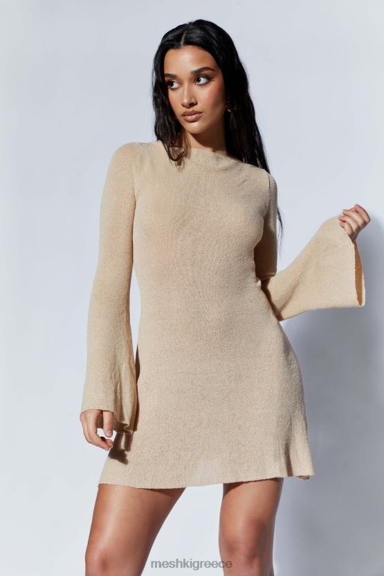 Meshki Zahra Long Sleeve Open Back Mini Knit Dress Wheat Clothing JJN40N106