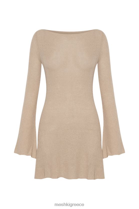 Meshki Zahra Long Sleeve Open Back Mini Knit Dress Wheat Clothing JJN40N106