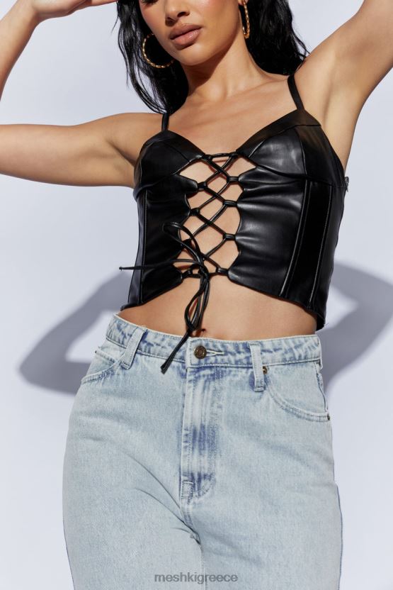 Meshki alaia lace up corset pu top μαύρος είδη ένδυσης JJN40N1095