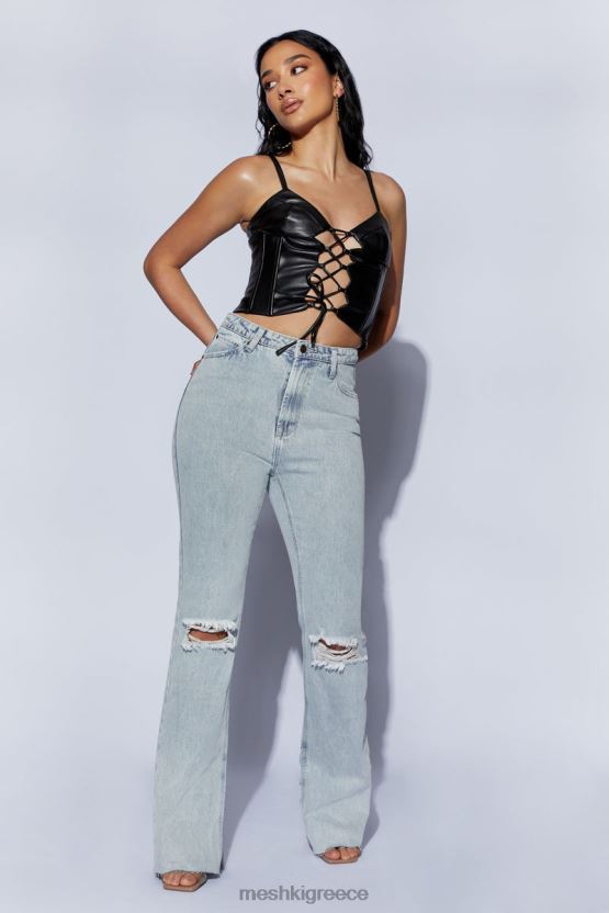 Meshki alaia lace up corset pu top μαύρος είδη ένδυσης JJN40N1095