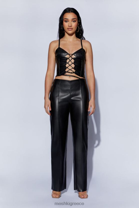 Meshki alaia lace up corset pu top μαύρος είδη ένδυσης JJN40N1095