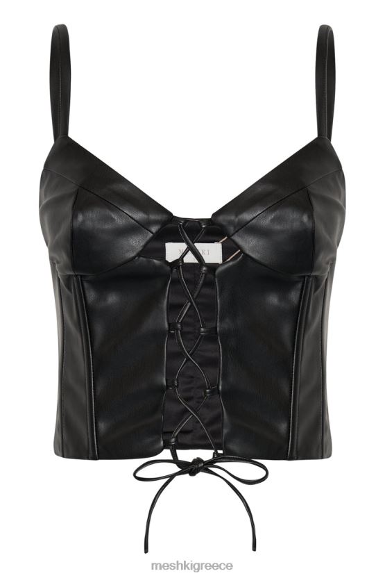 Meshki alaia lace up corset pu top μαύρος είδη ένδυσης JJN40N1095
