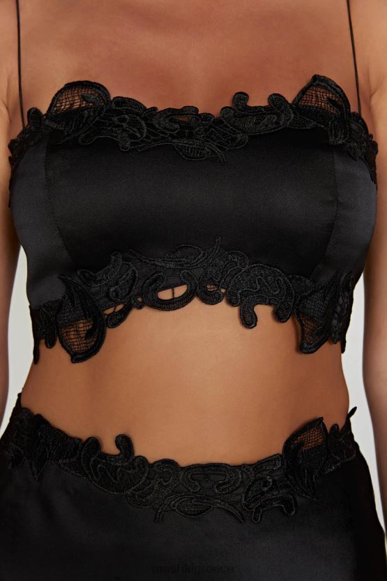 Meshki anika micro crop top με δαντέλα μαύρος είδη ένδυσης JJN40N1033