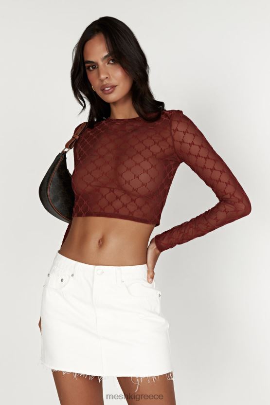 Meshki crop top από διχτυωτό μονόγραμμα letitia σοκολάτα κεράσι είδη ένδυσης JJN40N1218