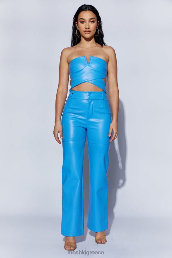 Meshki crop top από ψεύτικο δέρμα perrie γαλάζιο είδη ένδυσης JJN40N1084